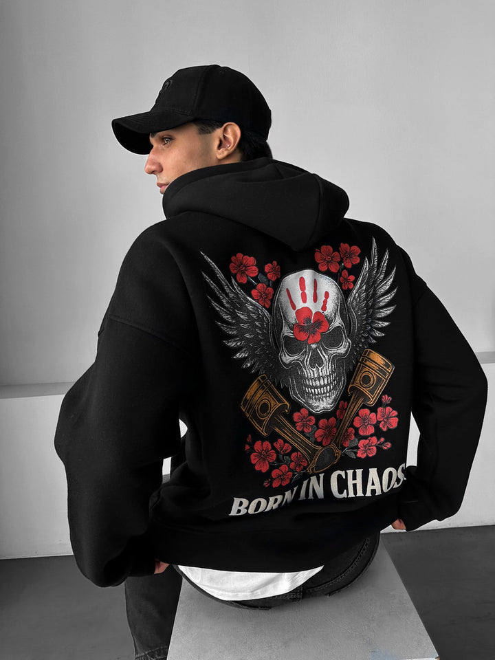 Hoodie Oversize Skeleton Born in Chaos - Czarny