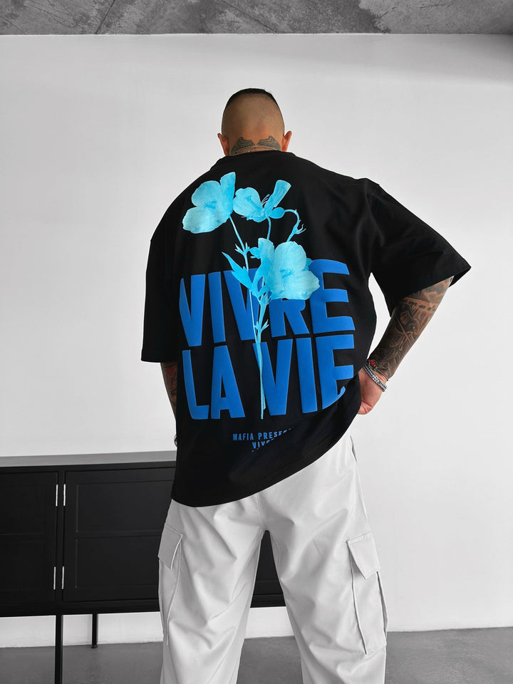 T-shirt Oversize Vivre la Vie - Czarny i Niebieski