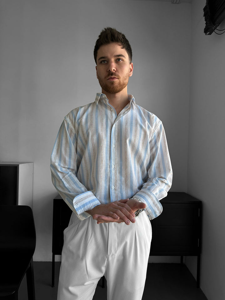 Koszula w paski Regular Fit - Niebieska