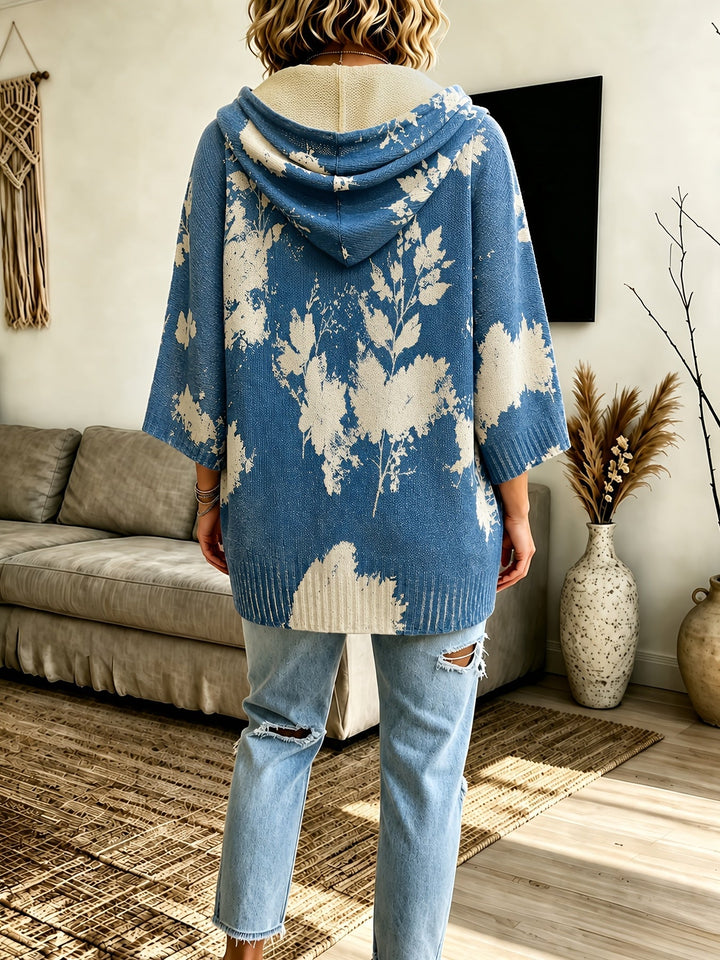 Z kapturem kwiatowy Cape sweter