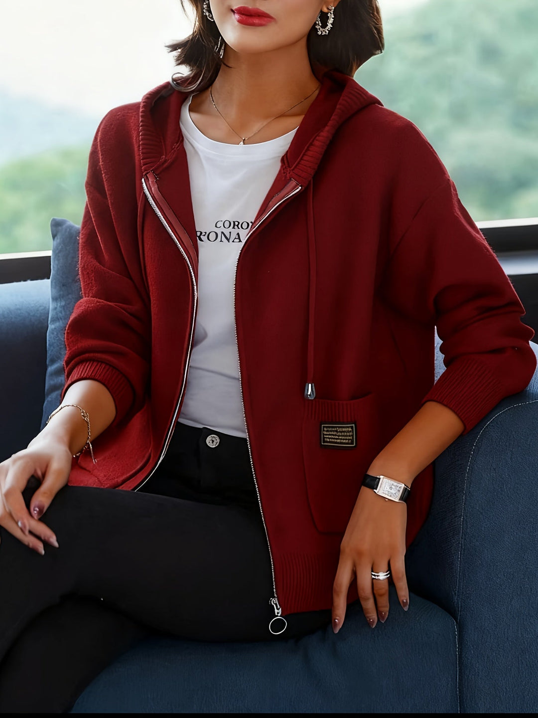 Przytulny Zip-Up z kapturem kardigan