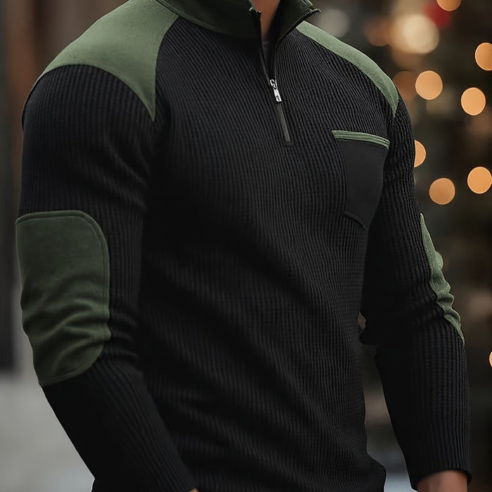 Fakturowany blok kolorów zamek 1/4 sweter