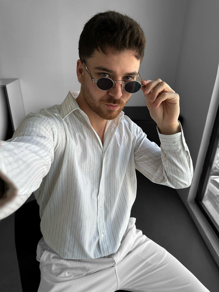 Koszula w paski Regular Fit - Zielona