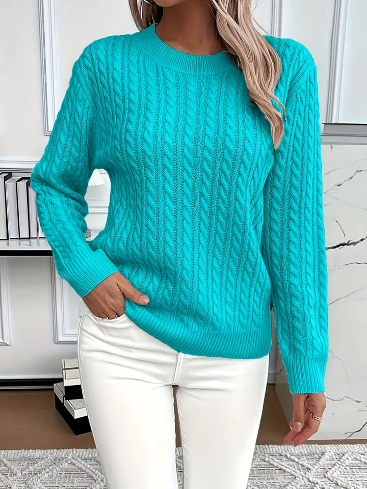 Warkoczowy splot Round szyja sweter