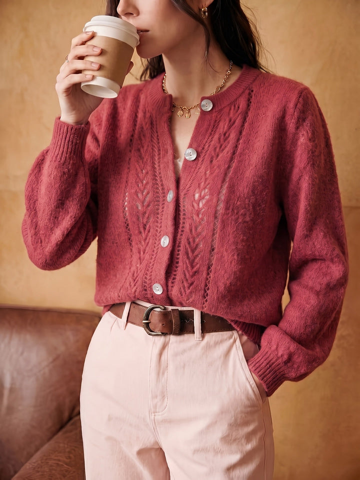 Miękko fakturowany Round-Neck kardigan