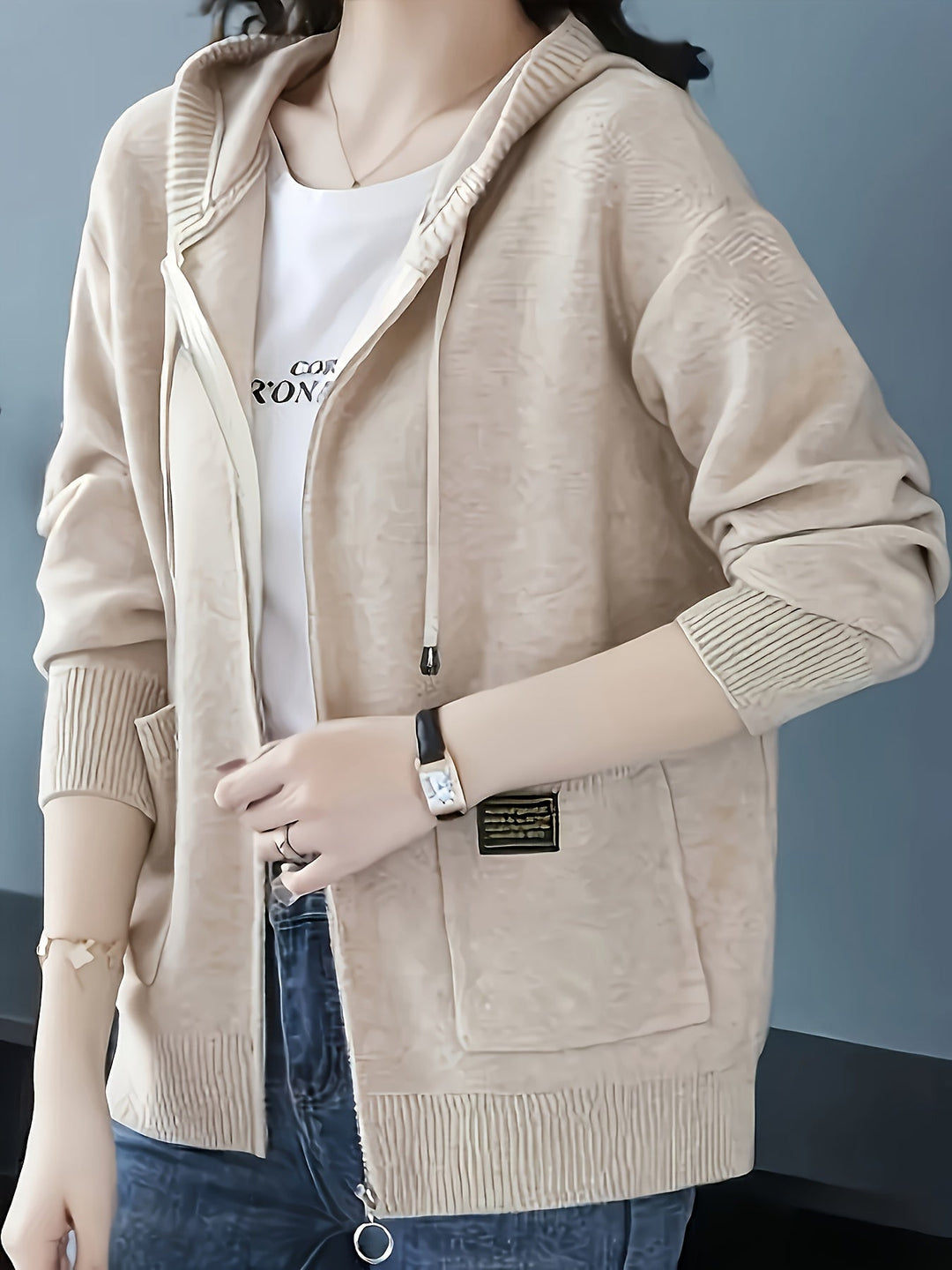 Przytulny Zip-Up z kapturem kardigan