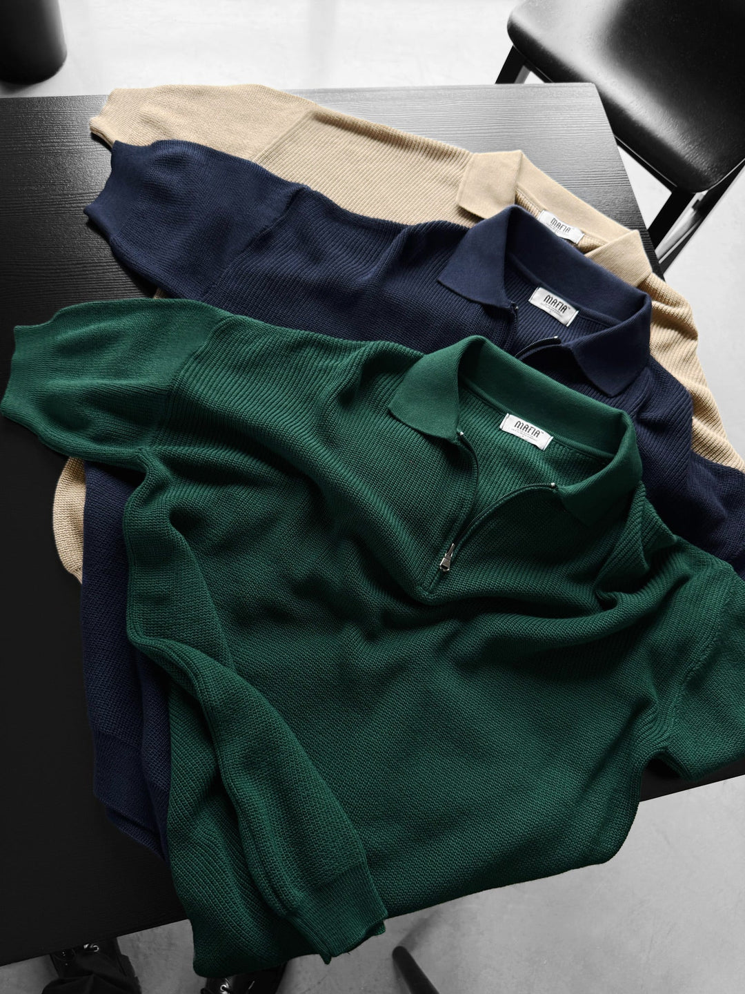 Oversize Zipper Knit Polo T-shirt - Szmaragdowy