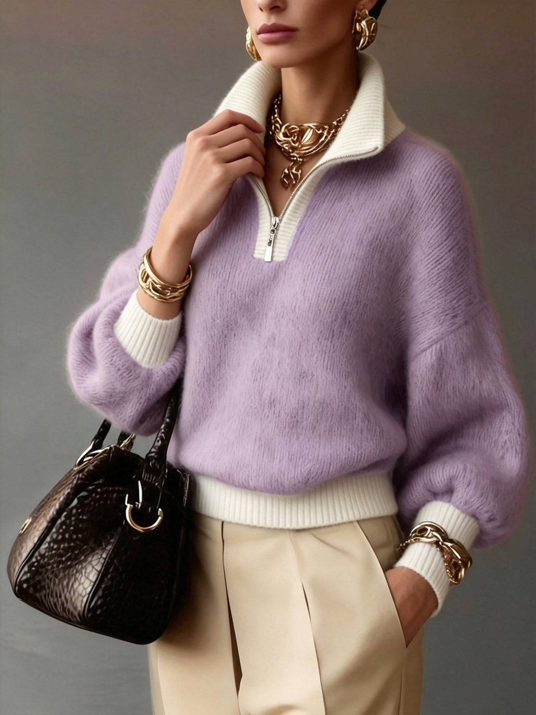 Swobodny zamek 1/2 sweter