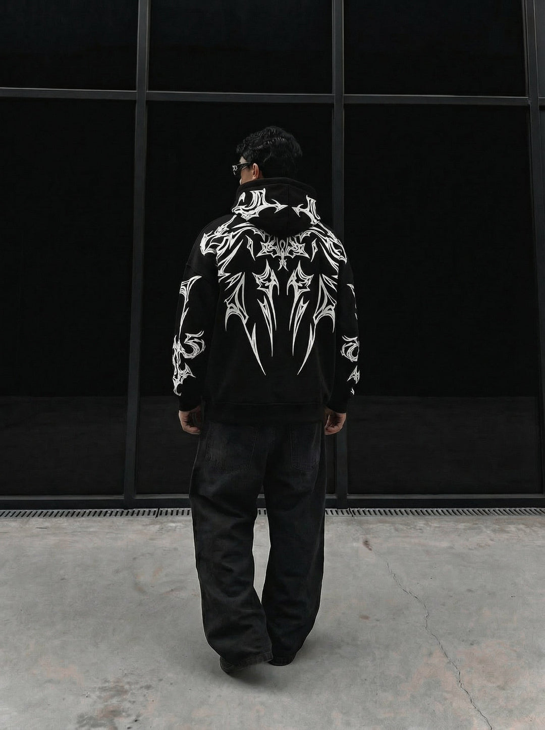 Oversize Mafia Tribal Hoodie - Czarny