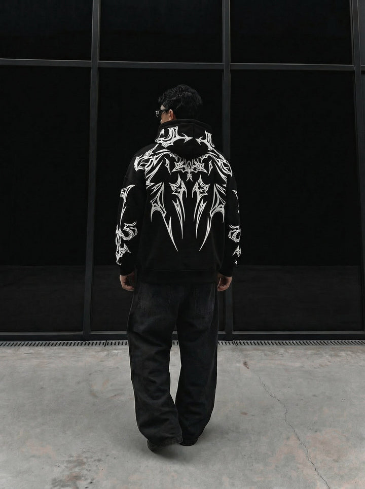 Oversize Mafia Tribal Hoodie - Czarny