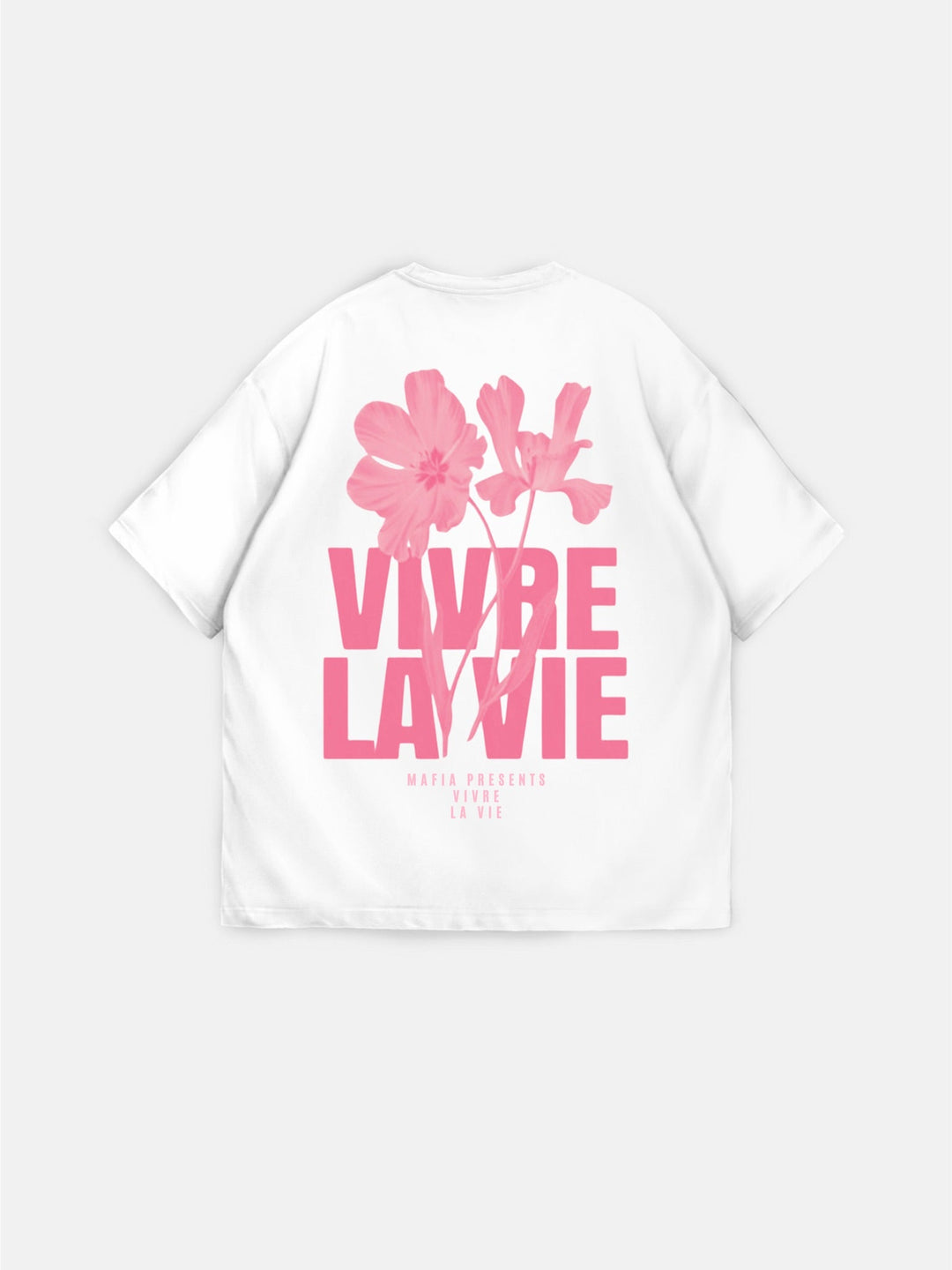 Oversize T-shirt Vivre la Vie - Ecru i Pudrowy