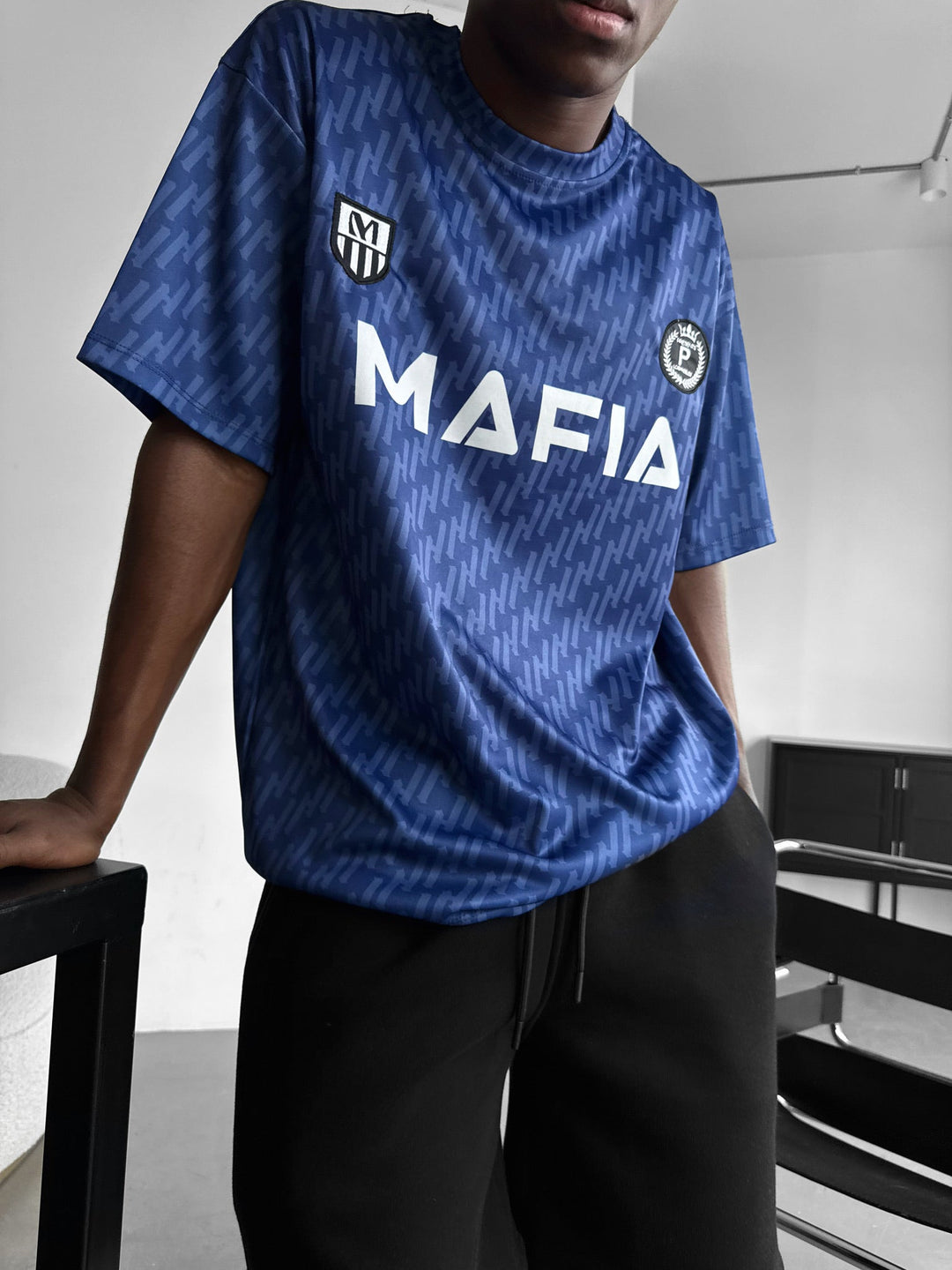 Oversize Mafia T-shirt - Niebieski