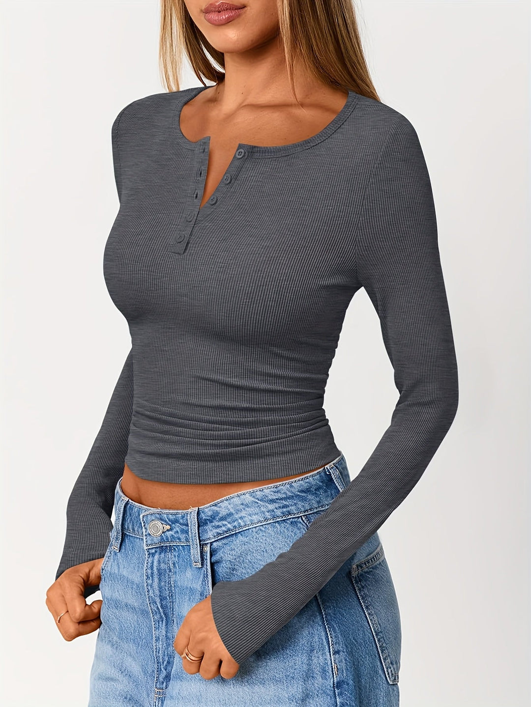 Dopasowany guzik Henley top