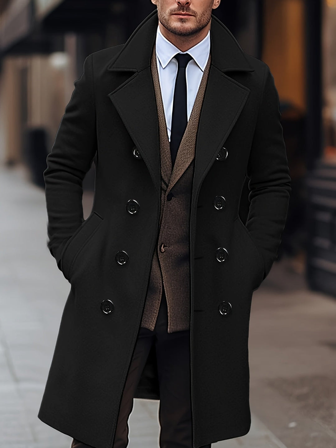 Double-Breasted dopasowany Overcoat