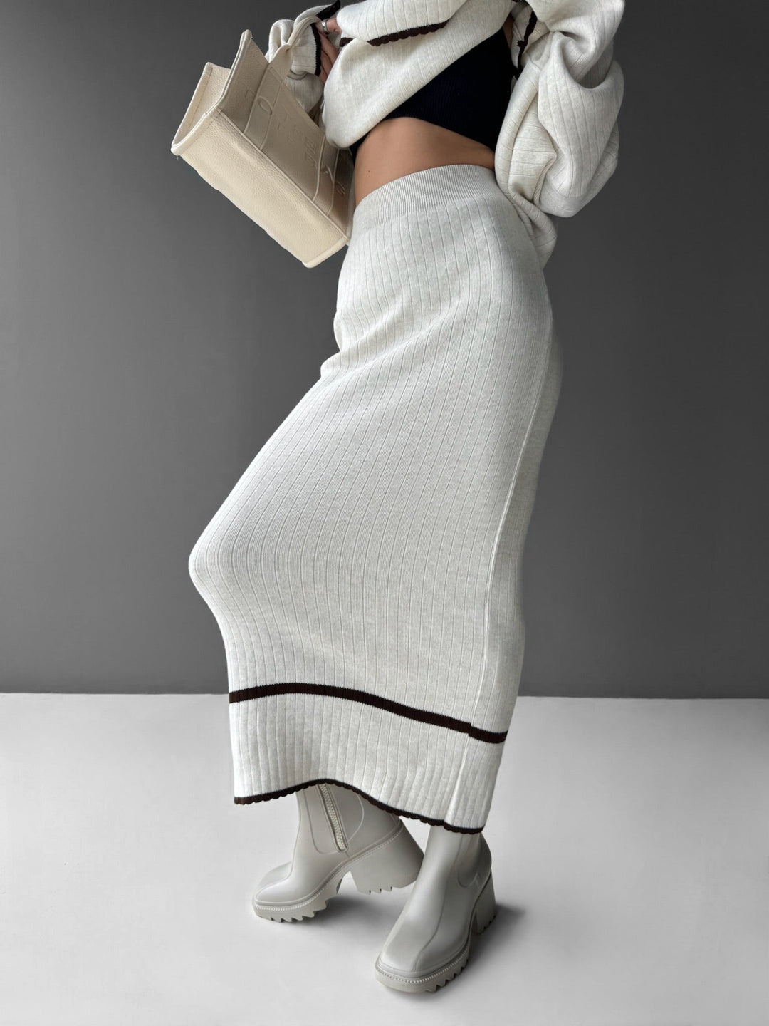 Spódnica Midi Knit - Kremowa