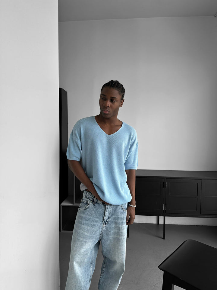 Oversize Długi T-Shirt - Babyblue