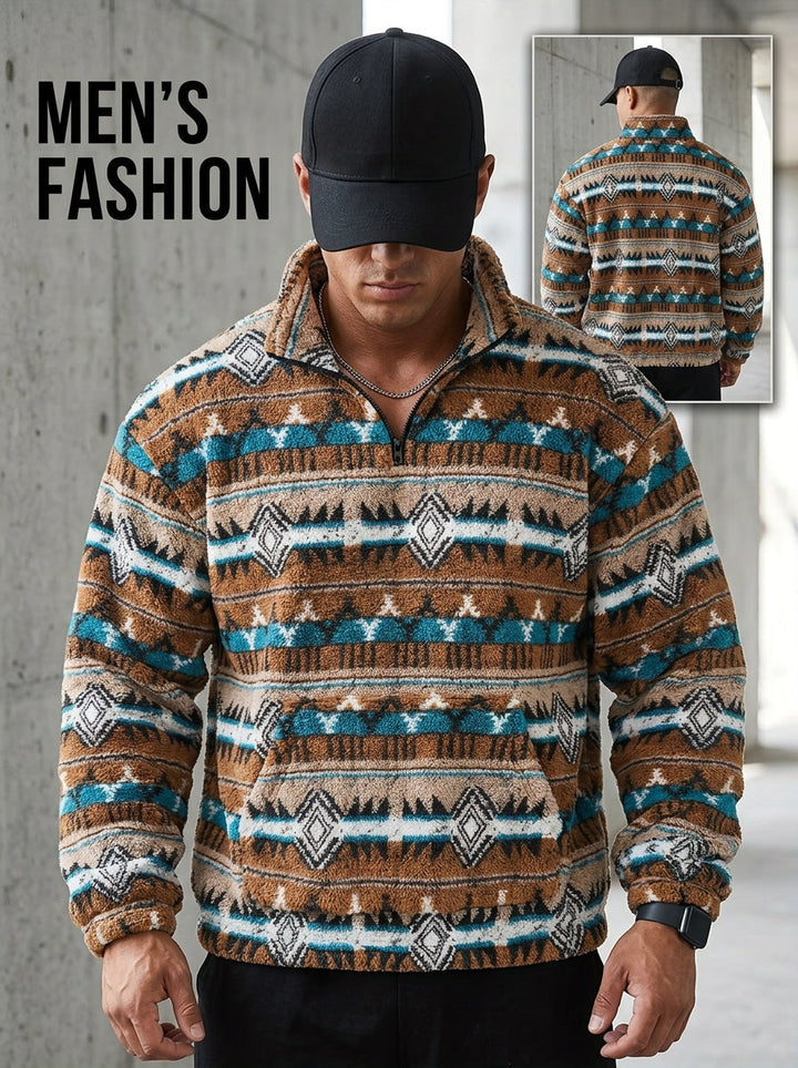 Wzorzysty zamek 1/4 sweter