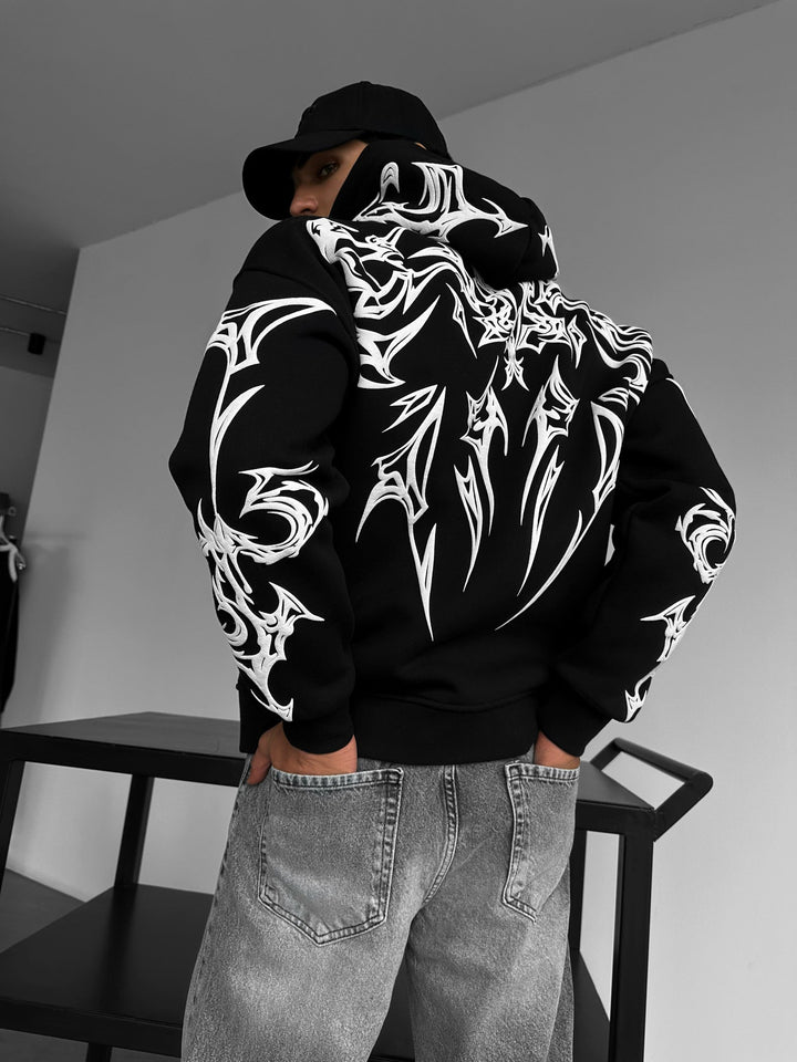 Oversize Mafia Tribal Hoodie - Czarny