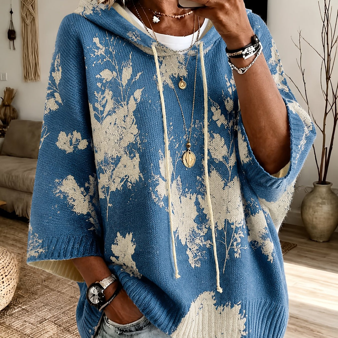 Z kapturem kwiatowy Cape sweter