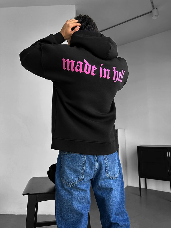 Oversize Made in Hell Hoodie - Czarny i Lila