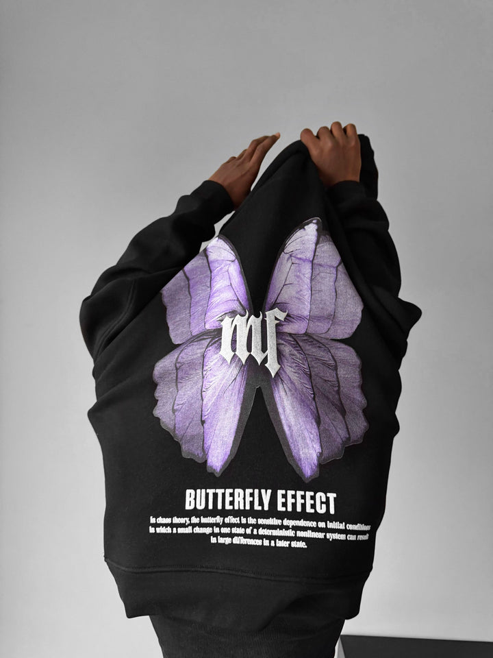 Hoodie z efektem motyla w oversize - Czarny