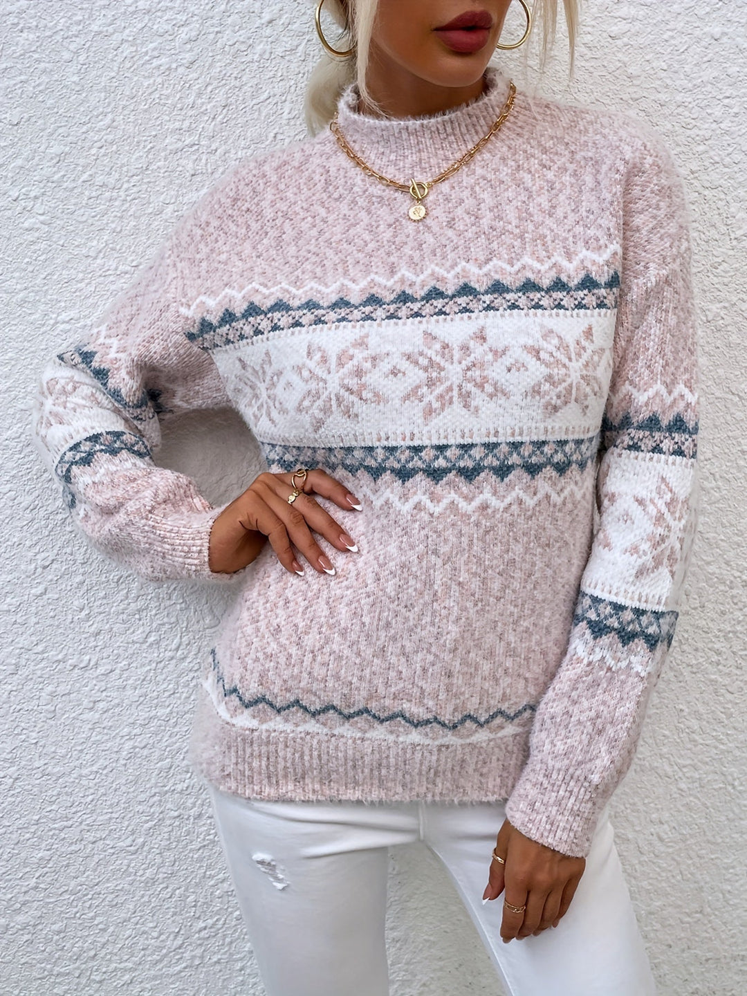Przytulny Snowflake półgolf sweter