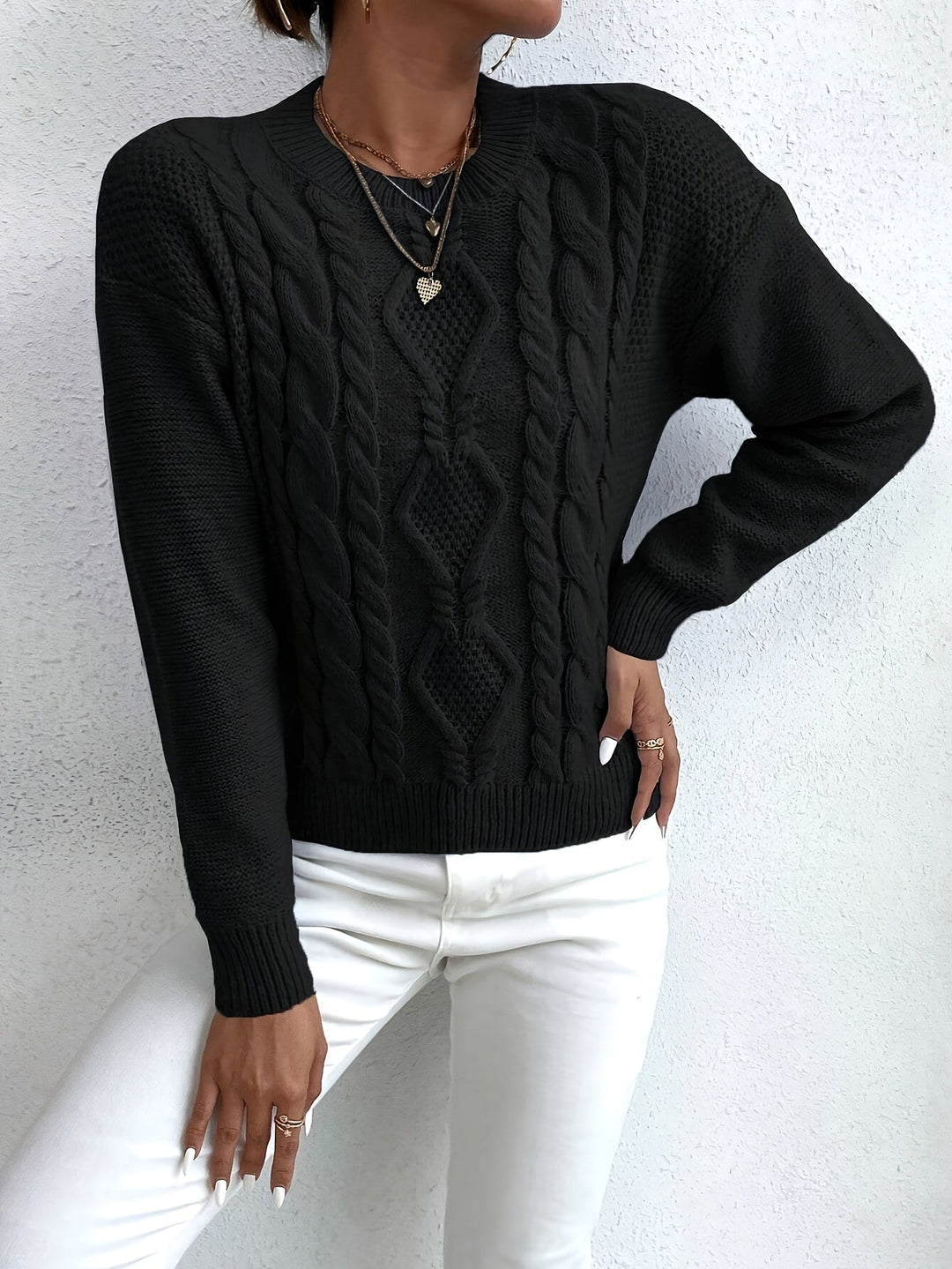 Chunky warkoczowy splot sweter