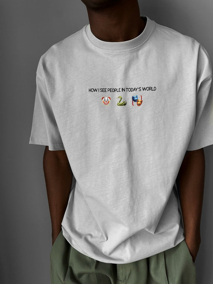 Oversize "Dzisiejszy Świat" T-Shirt - Szary
