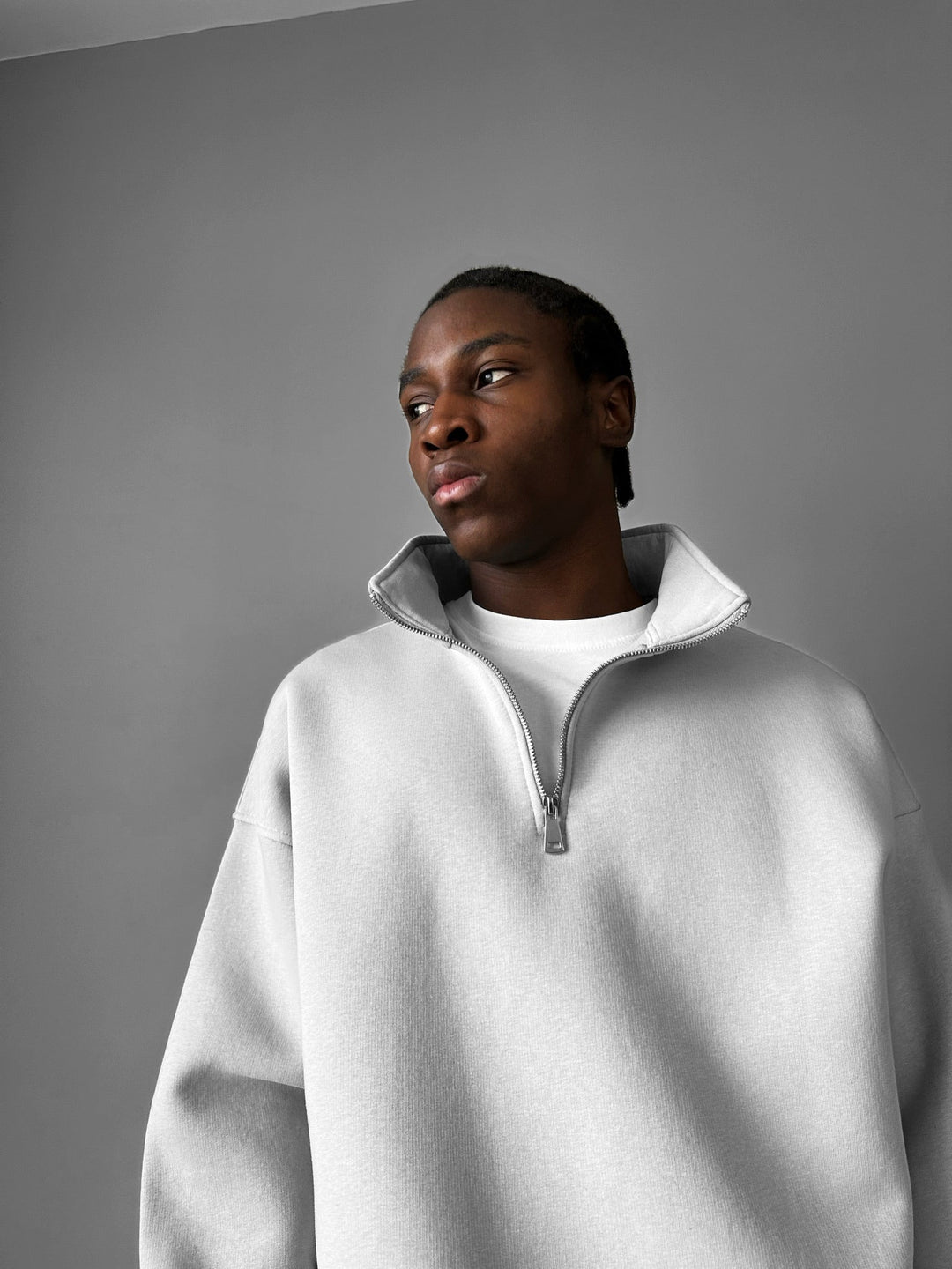 Oversize Polo Sweatshirt z Pół-Zipem - Szary