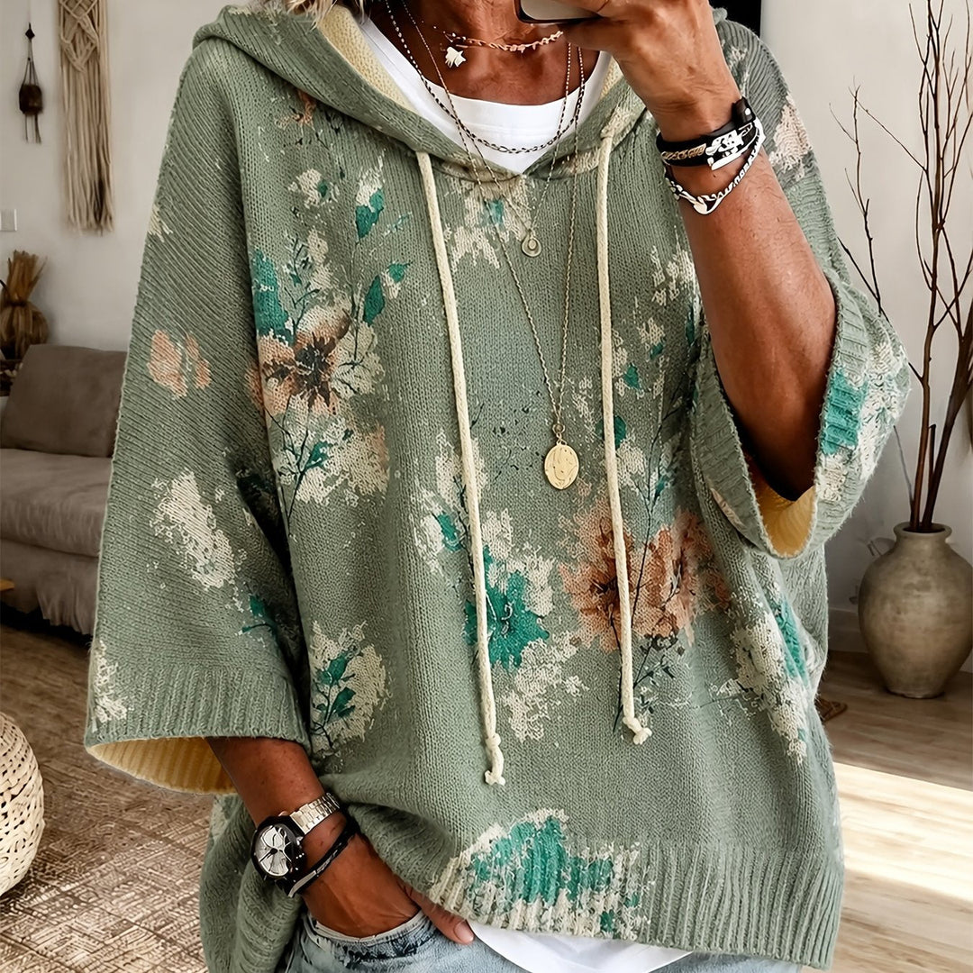 Z kapturem kwiatowy Cape sweter