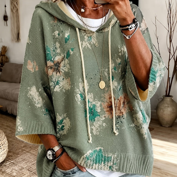 Z kapturem kwiatowy Cape sweter