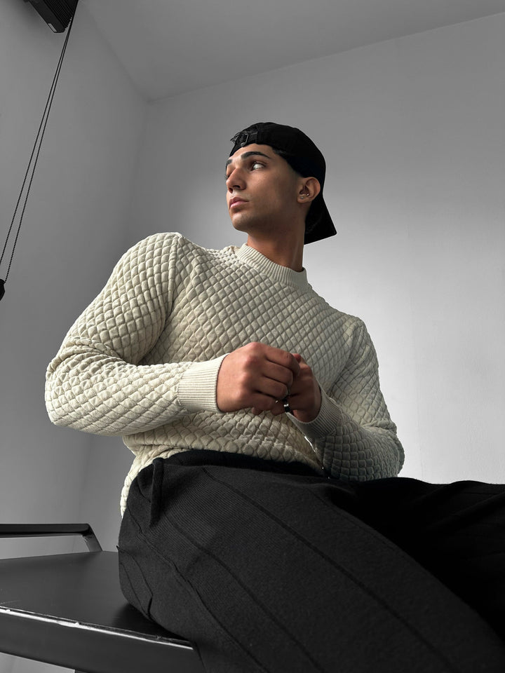 Sweter Slim Fit z teksturą - Beżowy