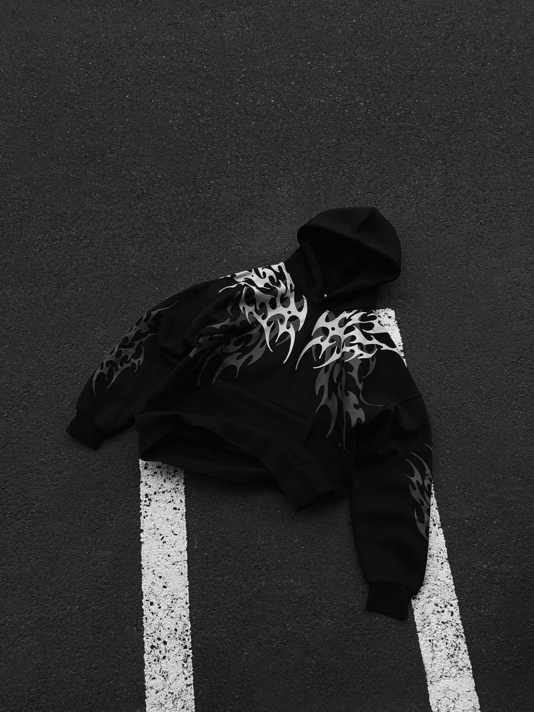 Oversize Tribal Hoodie - Czarny