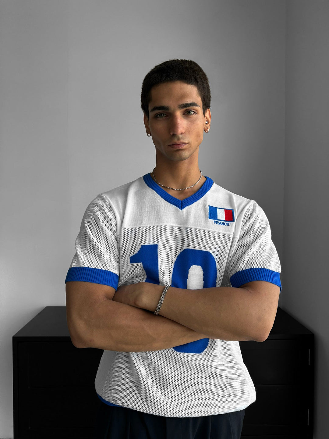 Oversize France Knit T-shirt - Biały