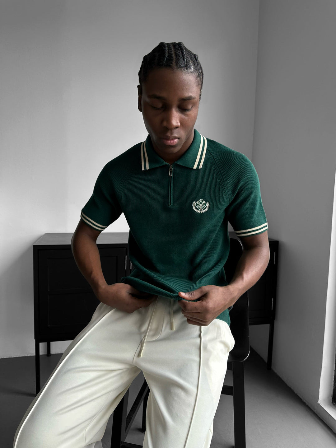 Slim Fit Half-Zip Haftowany Polo T-shirt - Petrol