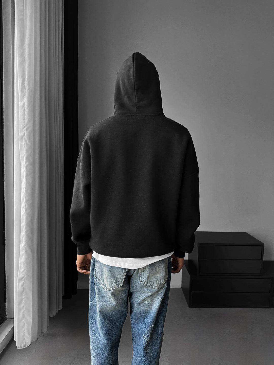 Oversize Szczegółowy Hoodie - Czarny