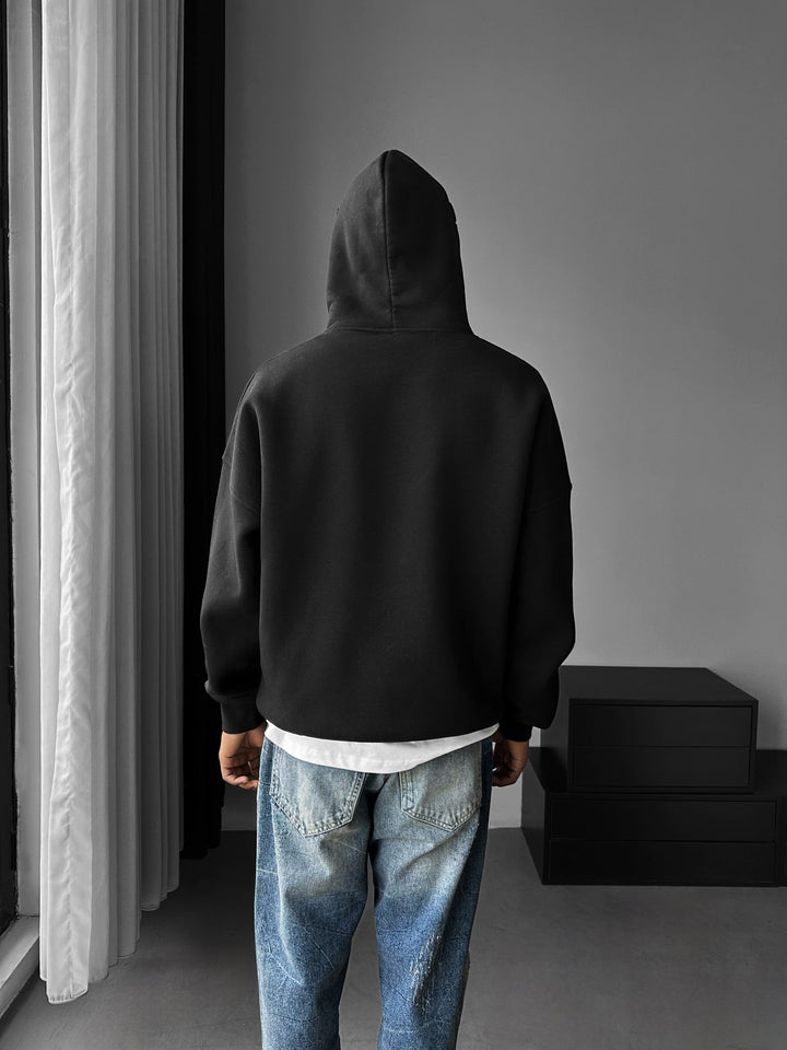 Oversize Szczegółowy Hoodie - Czarny