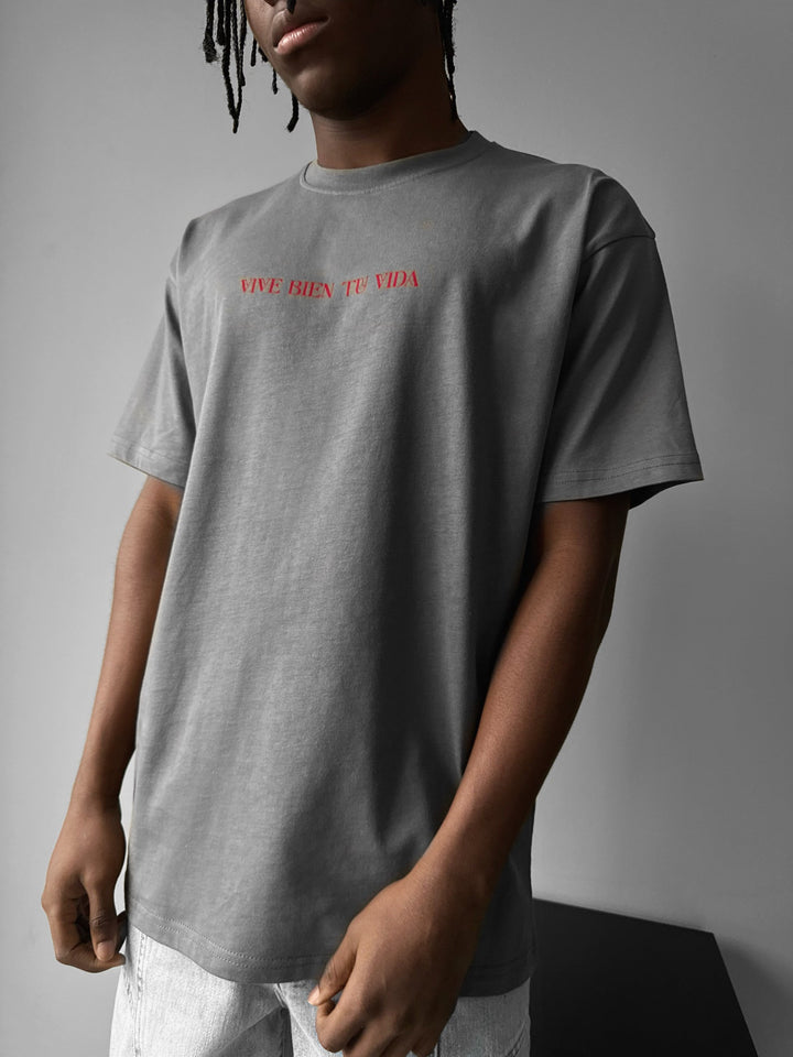 Oversize "Vive Bien Tu Vida" T-shirt - Antracyt