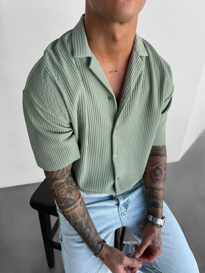Oversize Ribbed Shirt - Zielony