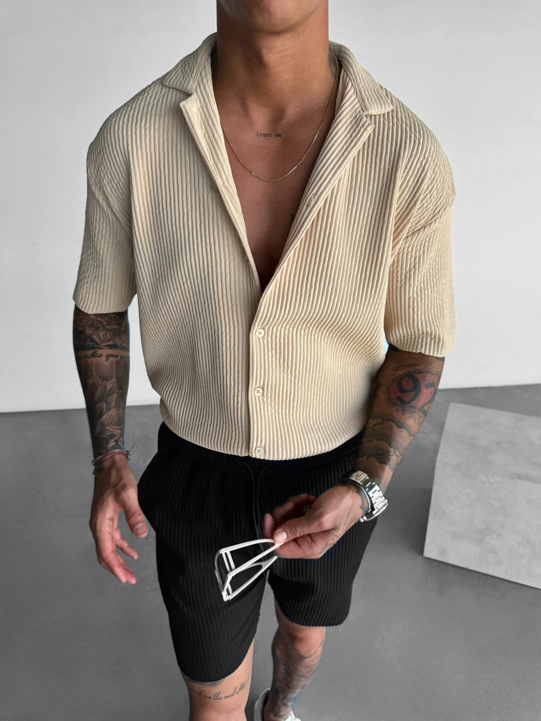 Oversize Ribbed Shirt - Almond Buff