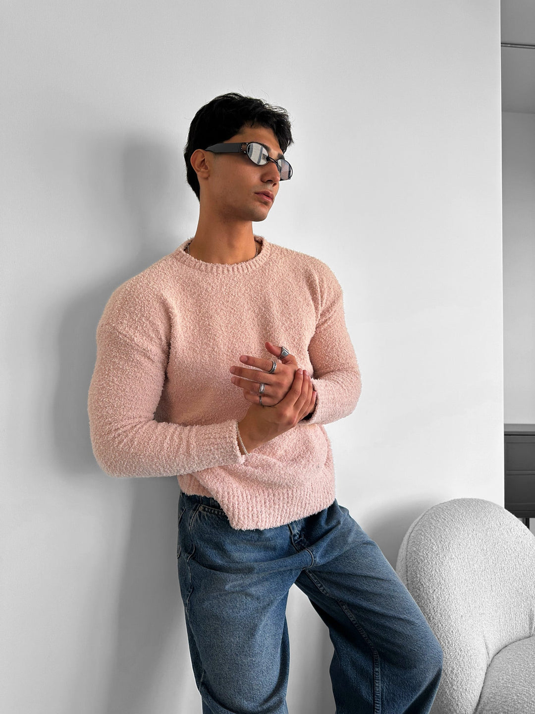 Oversize Plush Pullover - Różowy Dym