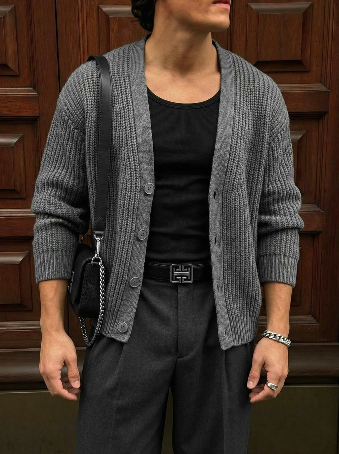 Oversize Crop Cardigan - Szary