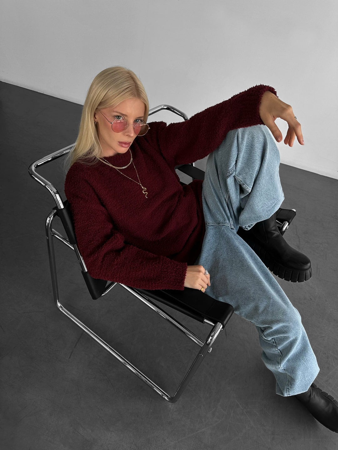 Oversize Plush Pullover - Bordeaux