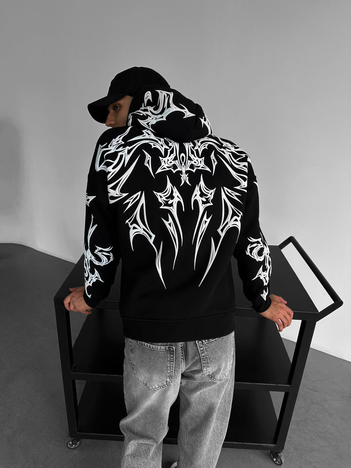 Oversize Mafia Tribal Hoodie - Czarny