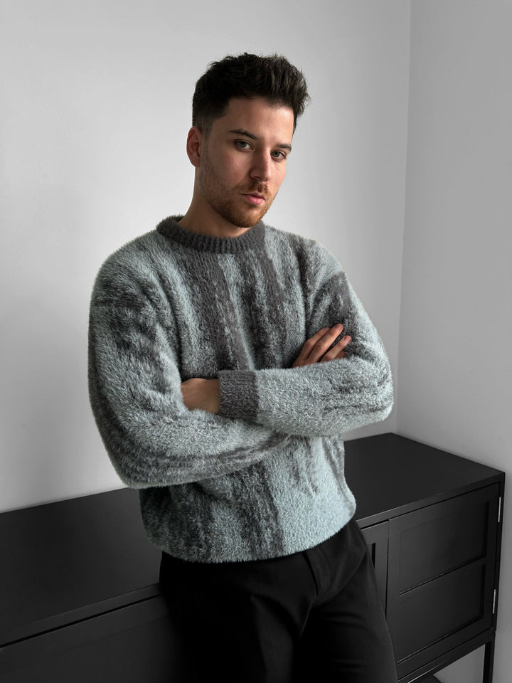 Oversize Brushstroke Effect Knit Pullover - Antracyt