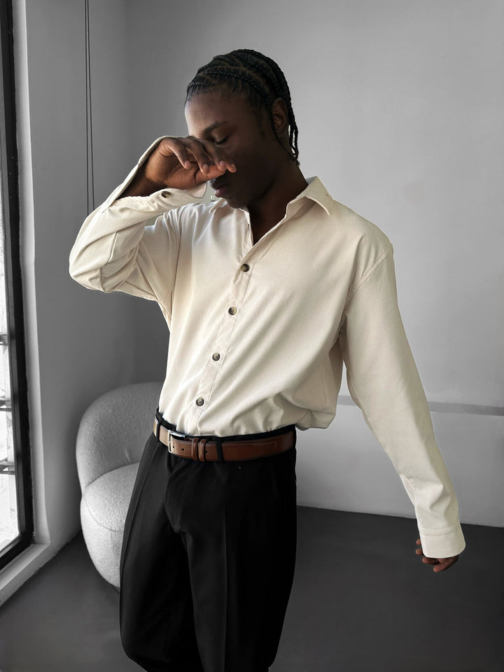 Oversize Velvet Shirt - Beżowy