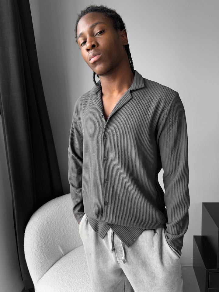Oversize Ribbed Long Arm Shirt - Antracyt