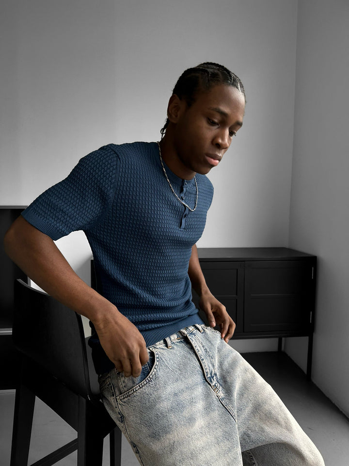 Regular Fit Waffle Button T-shirt - Indygo