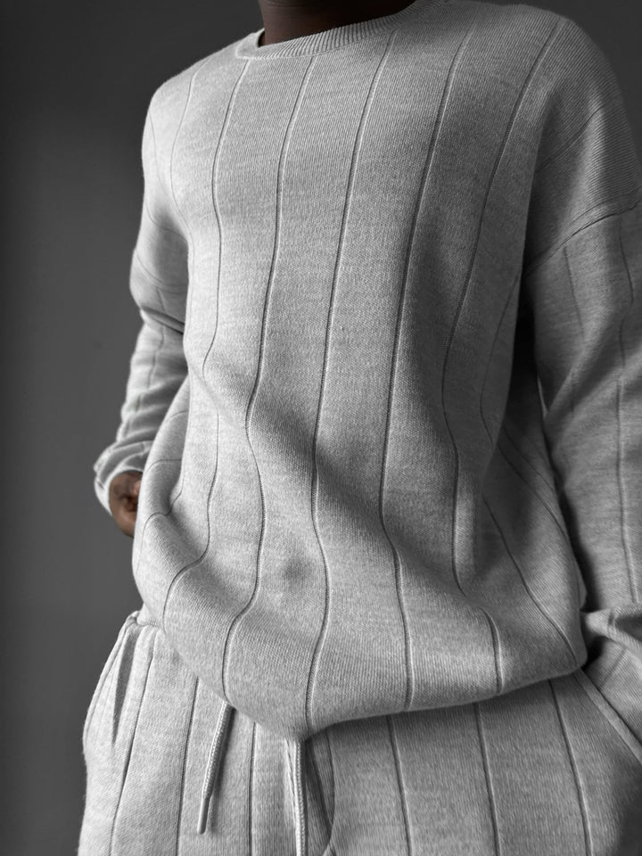 Sweter Oversize Lines - Jasnoszary