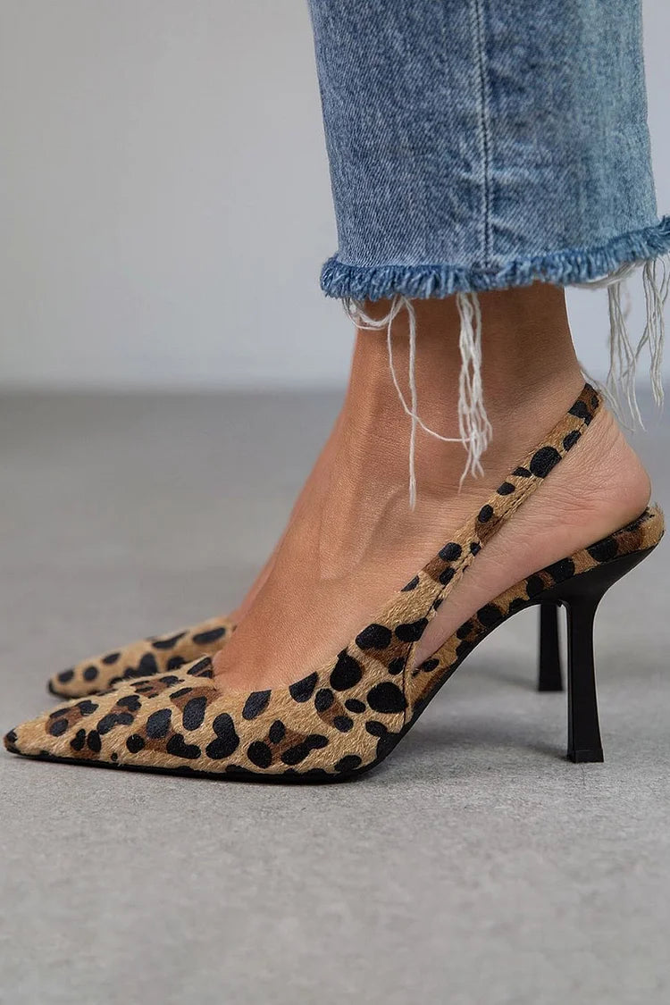 Leopard Sling tył szpilki ze szpiczastym noskiem